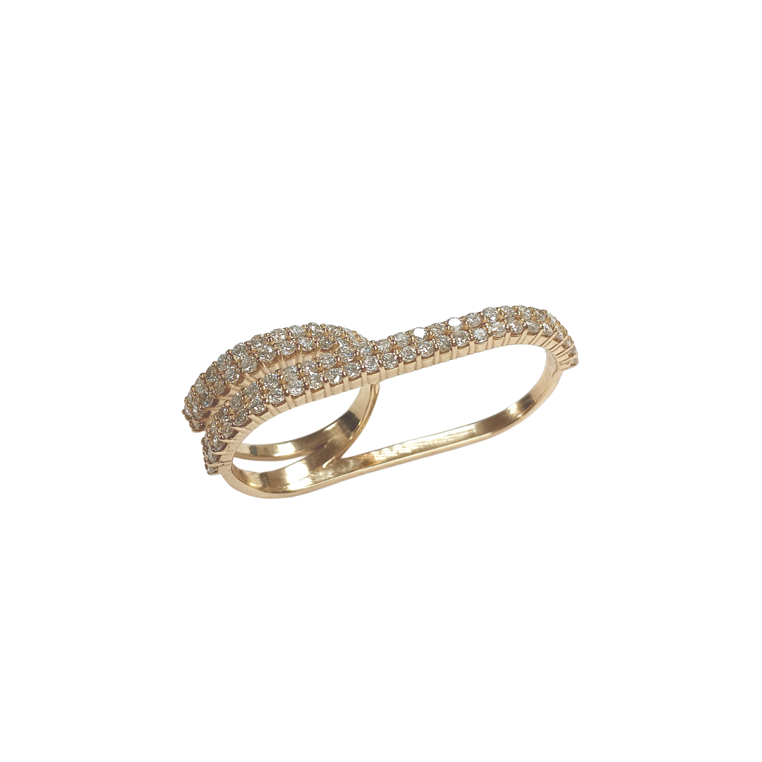 Two-Row Double Finger Ring with Diamonds