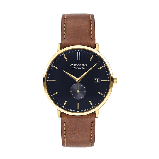 40mm Heritage Silhouette Watch with Navy Blue Dial and Cognac Leather Strap
