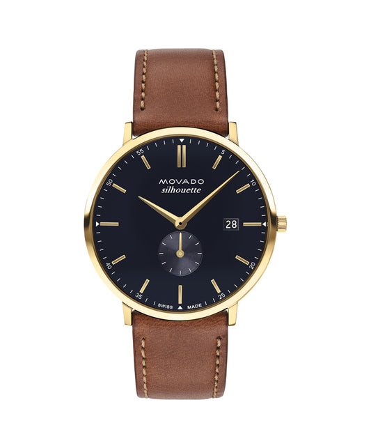 40mm Heritage Silhouette Watch with Navy Blue Dial and Cognac Leather Strap
