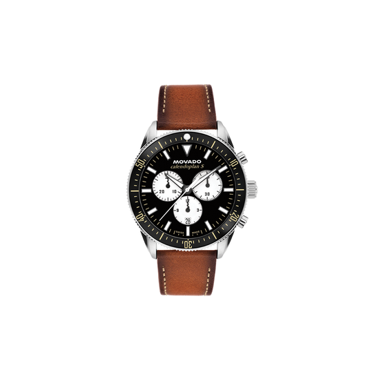 42mm Heritage Calendoplan S Chronograph Watch with Leather Strap