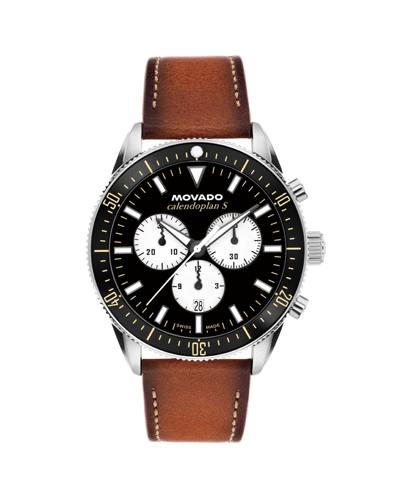 42mm Heritage Calendoplan S Chronograph Watch with Leather Strap