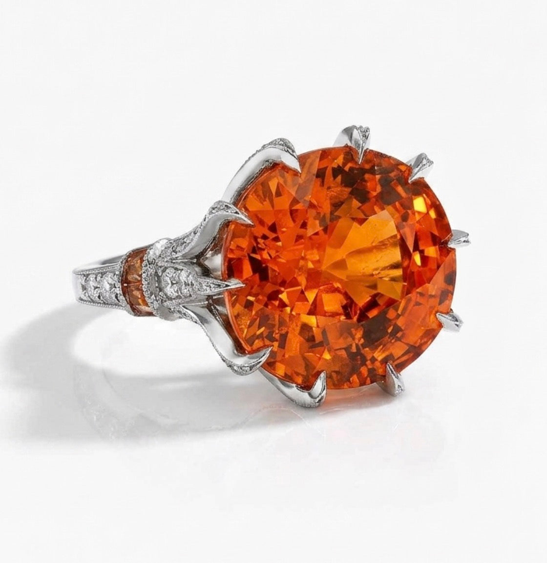 East-West Spessartite Garnet Ring with Diamonds