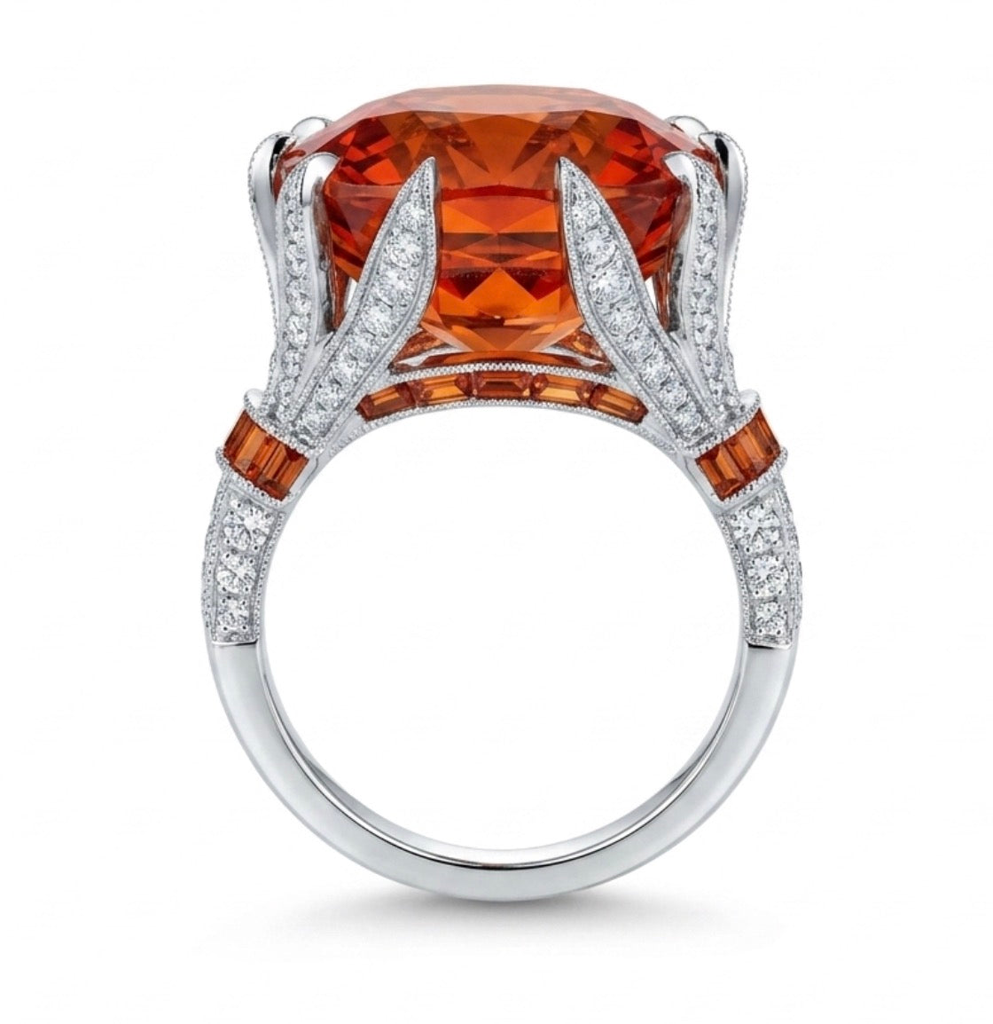 East-West Spessartite Garnet Ring with Diamonds