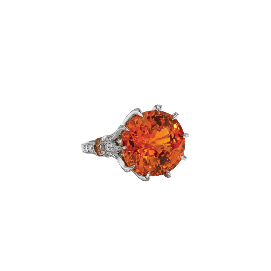 East-West Spessartite Garnet Ring with Diamonds