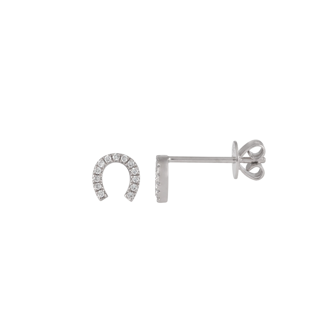 Diamond Horseshoe Stud Earrings in White Gold