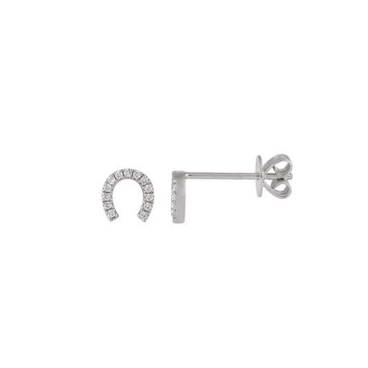 Diamond Horseshoe Stud Earrings in White Gold