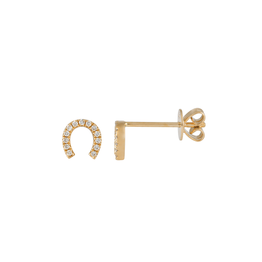 Horseshoe Diamond Stud Earrings in Yellow Gold