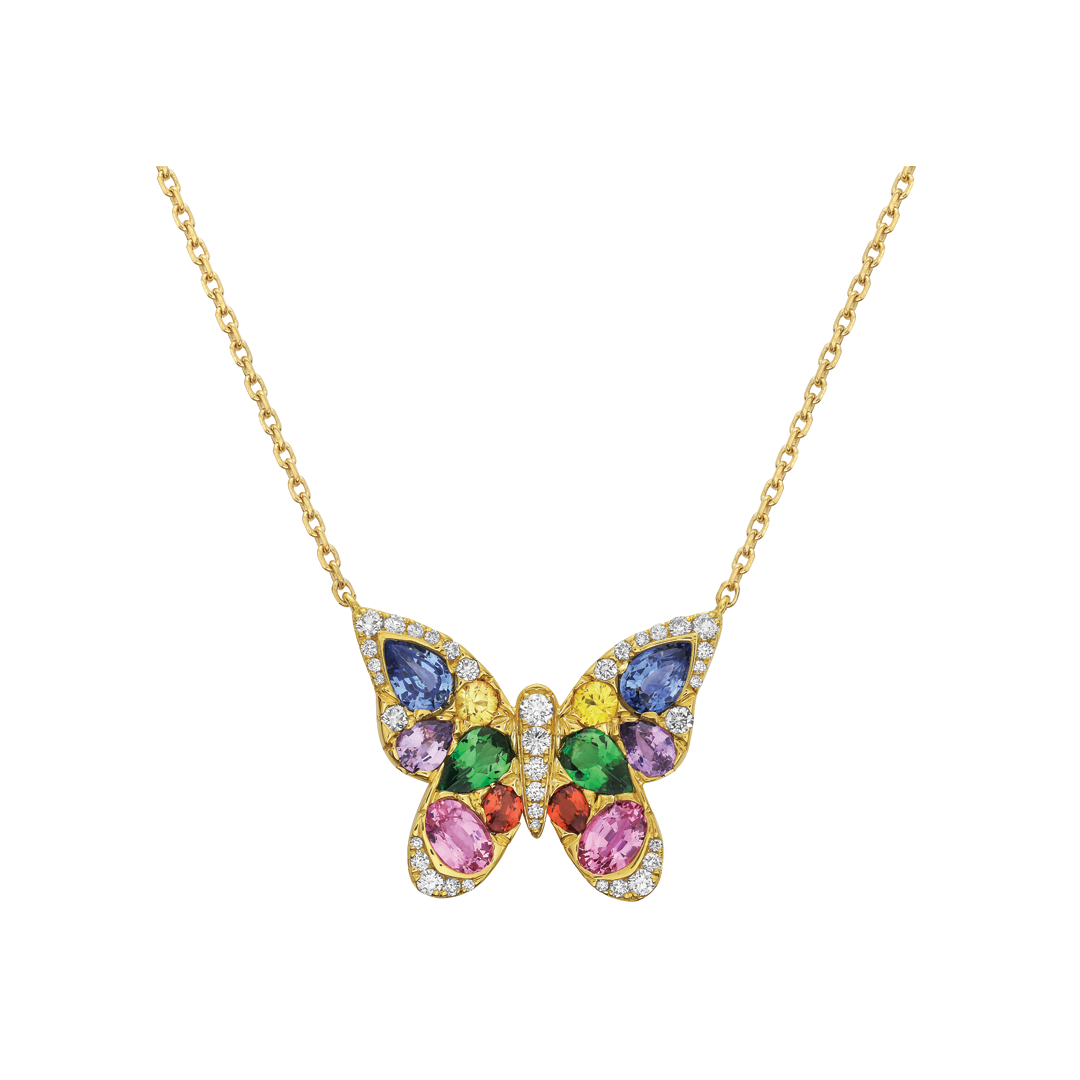 Mosaic Butterfly Gold Necklace