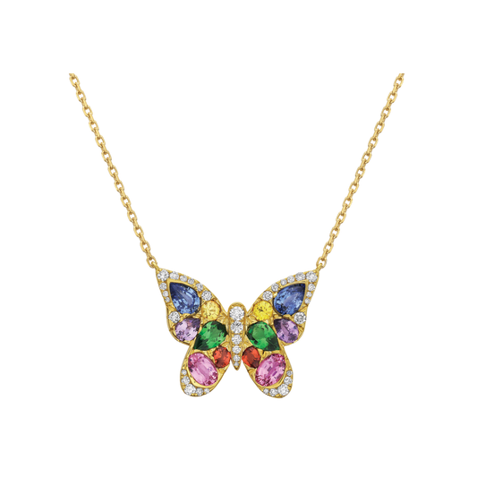 Mosaic Butterfly Gold Necklace