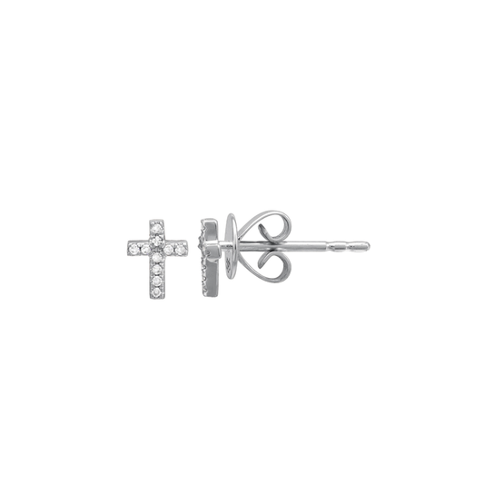 Cross Diamond Stud Earrings in White Gold