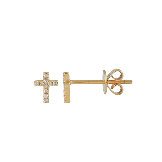 Diamond Cross Stud Earrings in Yellow Gold
