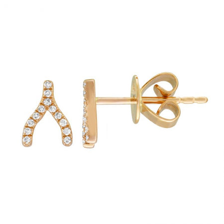 Diamond Pave Wishbone Stud Earrings in 14K Yellow Gold