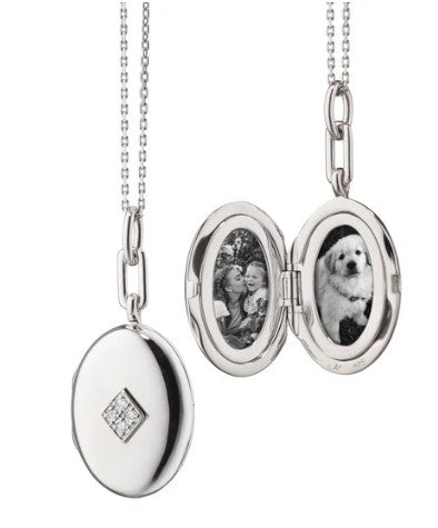 Sterling Silver Oval Locket with Diamonds