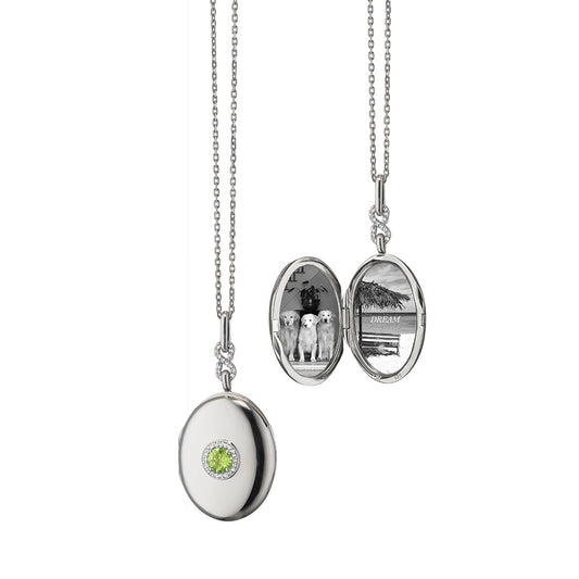 White Sapphire Infinity Bail and Oval Locket with Peridot