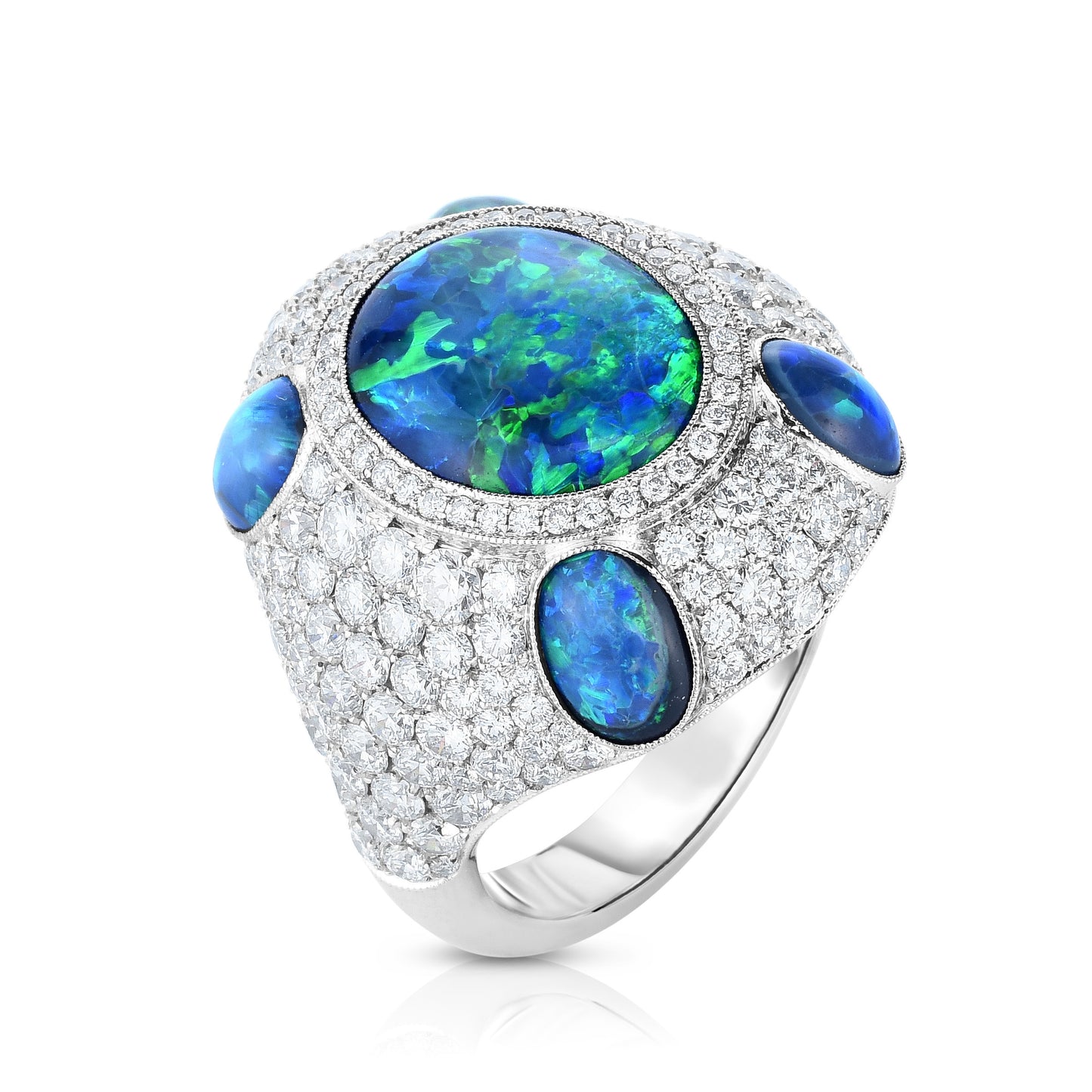 Black Opal Dome Ring with Diamonds