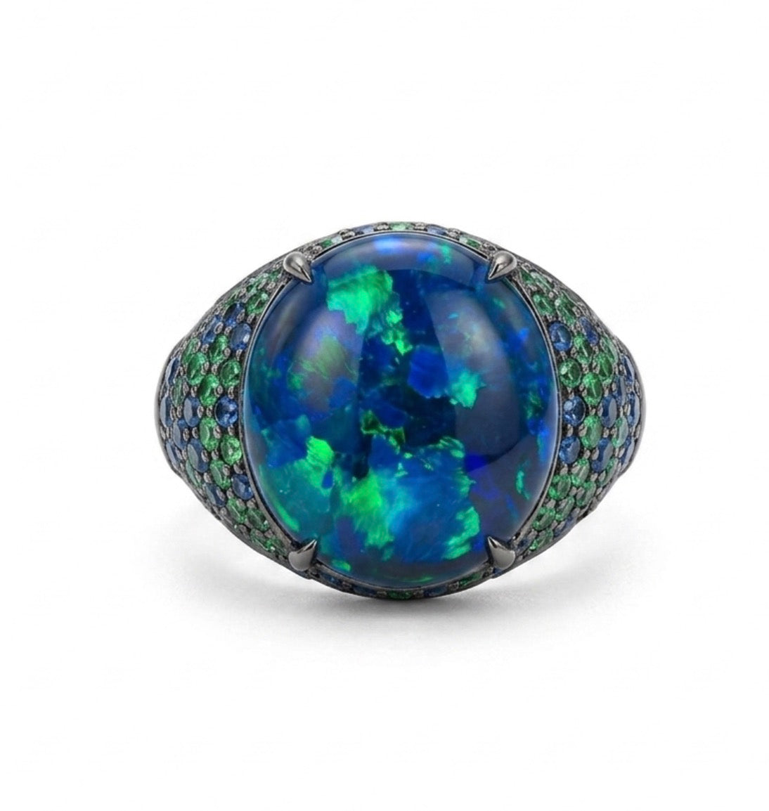 Opal Ring with Sapphires and Emeralds