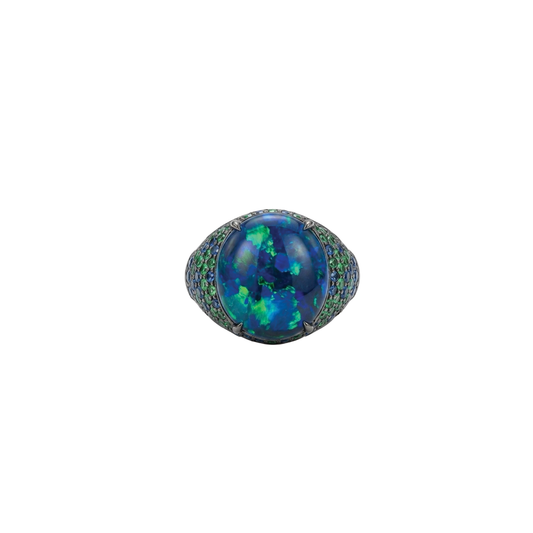 Opal Ring with Sapphires and Emeralds