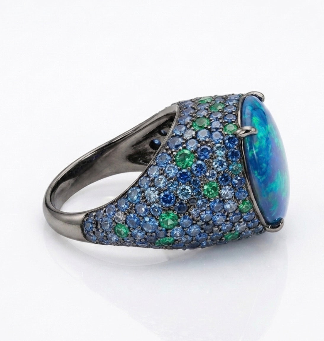 Opal Ring with Sapphires and Emeralds