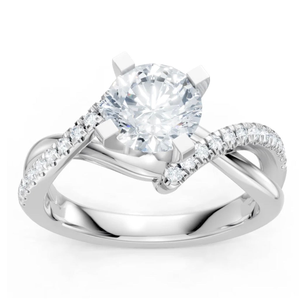 Round Diamond Engagement Ring Setting with Crossover Diamond Shank
