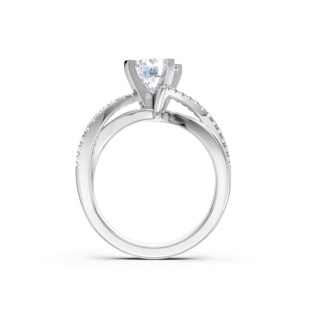 Round Diamond Engagement Ring Setting with Crossover Diamond Shank