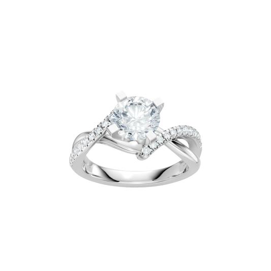 Round Diamond Engagement Ring Setting with Crossover Diamond Shank
