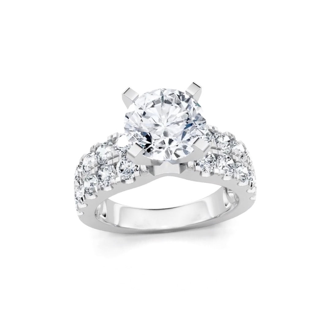 Solitaire Engagement Ring Setting with 2-Row Diamond Shank