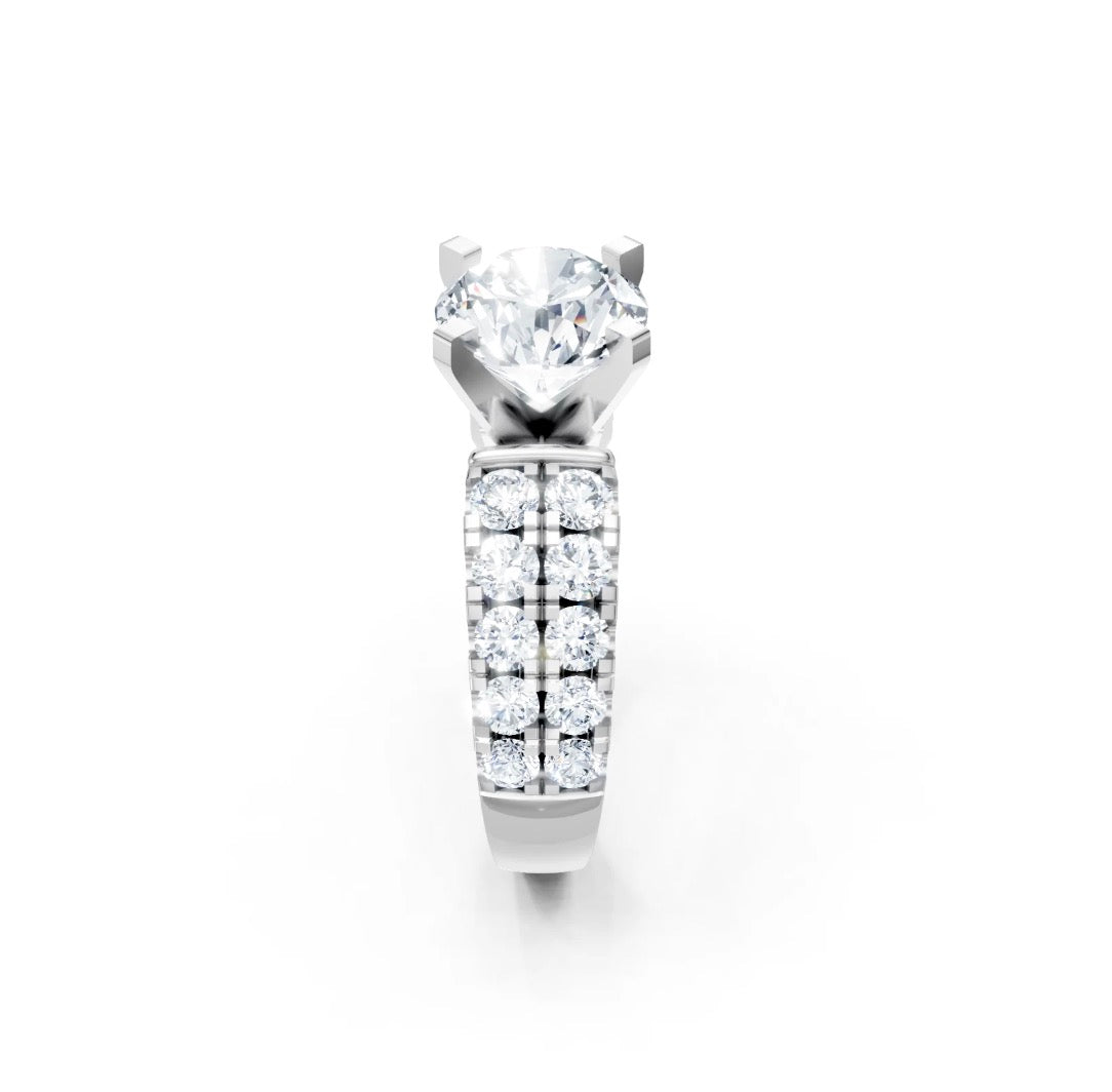 Solitaire Engagement Ring Setting with 2-Row Diamond Shank