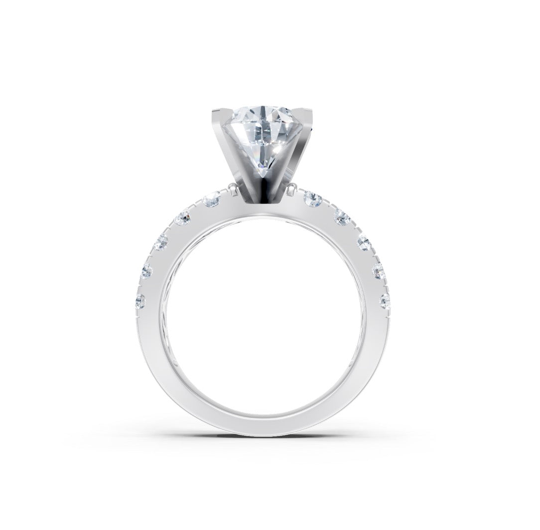 Solitaire Engagement Ring Setting with 2-Row Diamond Shank