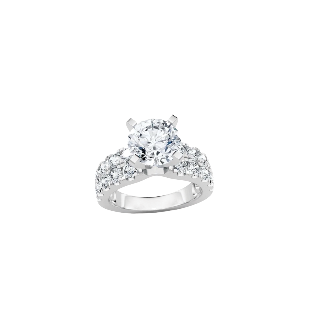 Solitaire Engagement Ring Setting with 2-Row Diamond Shank