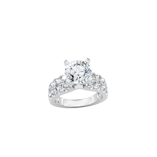 Solitaire Engagement Ring Setting with 2-Row Diamond Shank