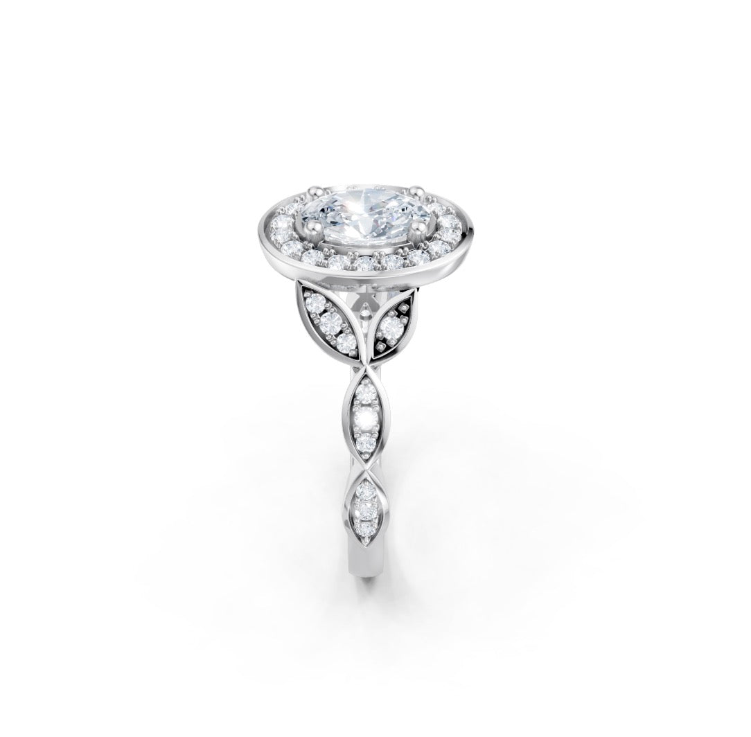 Oval Diamond Engagement Ring Setting with Leaf Motif