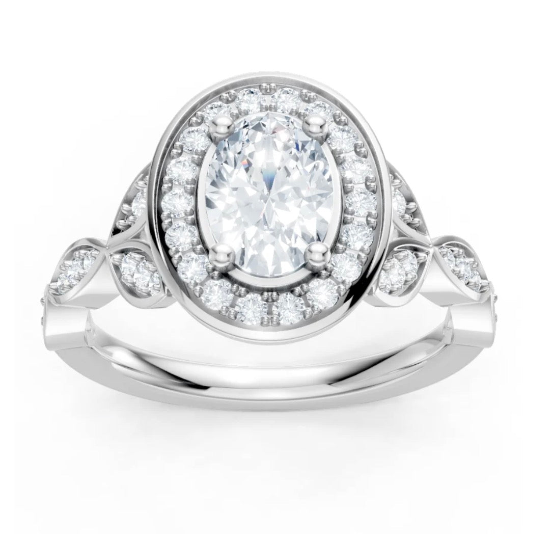 Oval Diamond Engagement Ring Setting with Leaf Motif