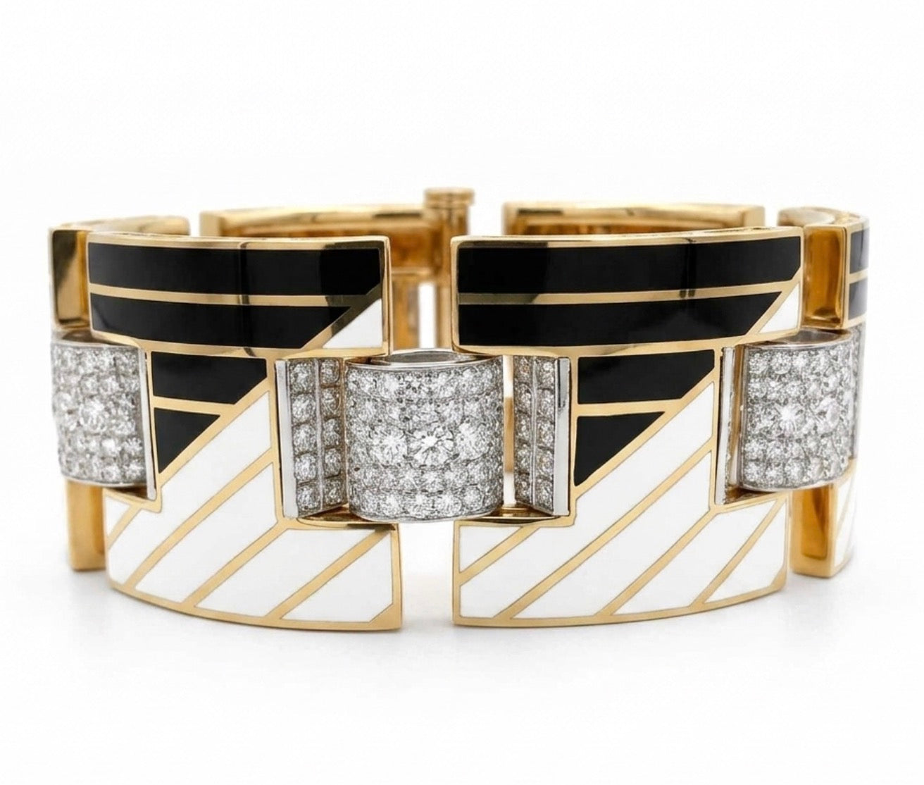 Alternating Enamel and Diamond Section Bracelet