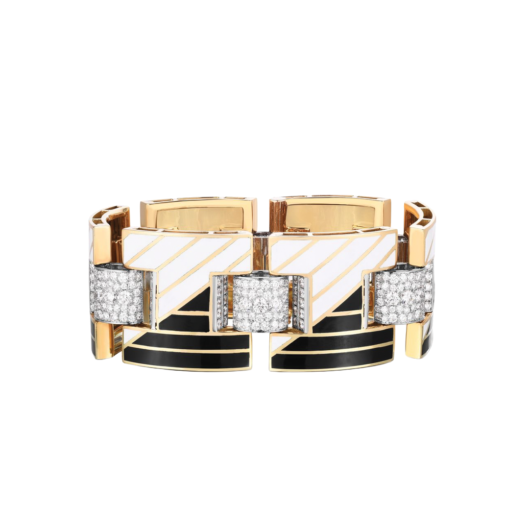 Alternating Enamel and Diamond Section Bracelet