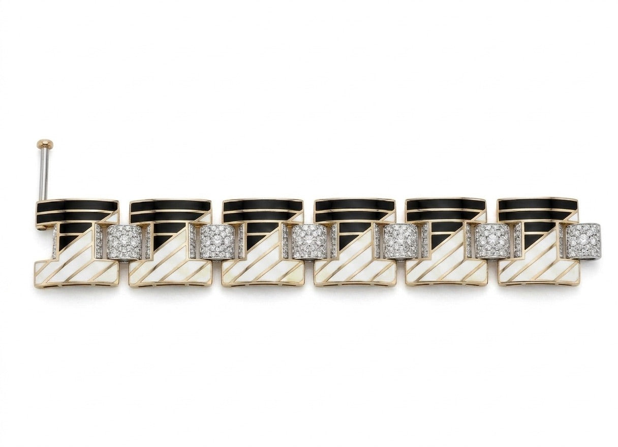 Alternating Enamel and Diamond Section Bracelet
