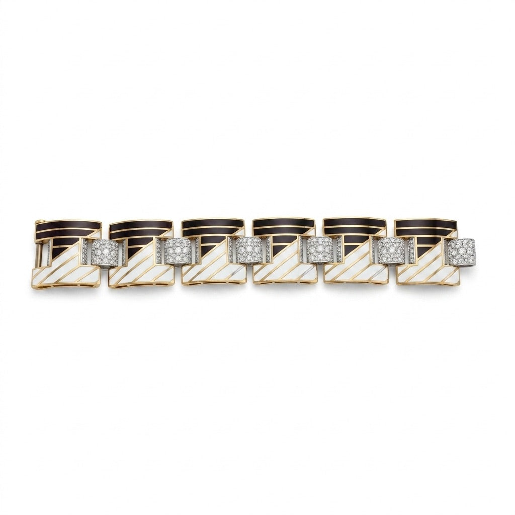 Alternating Enamel and Diamond Section Bracelet