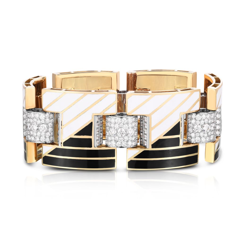 Alternating Enamel and Diamond Section Bracelet