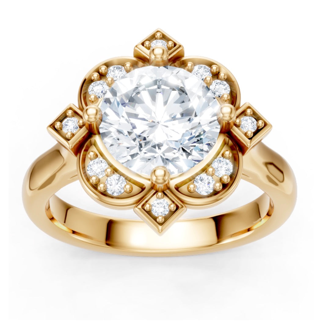 Round Diamond Engagement Ring Setting with Floral Diamond Halo