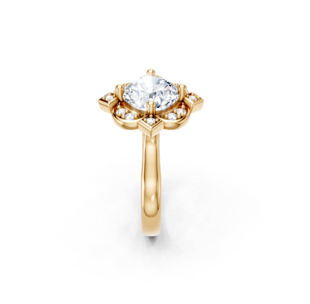 Round Diamond Engagement Ring Setting with Floral Diamond Halo