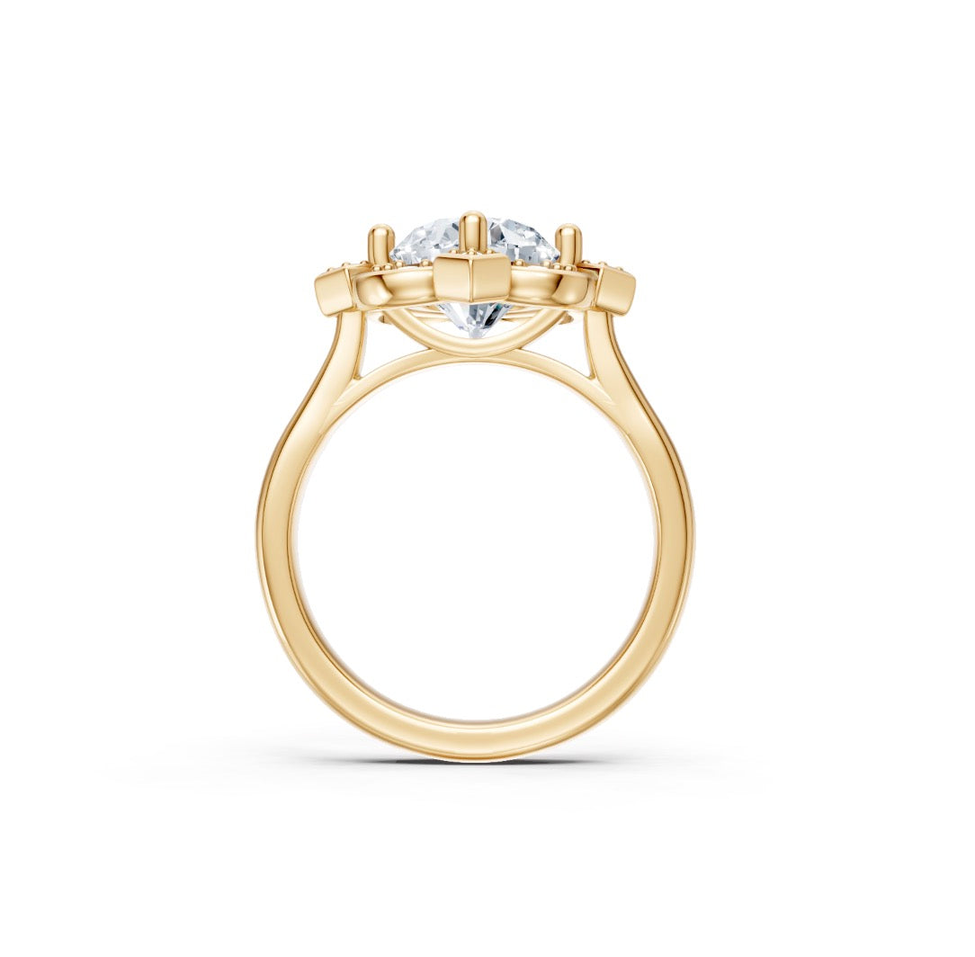 Round Diamond Engagement Ring Setting with Floral Diamond Halo