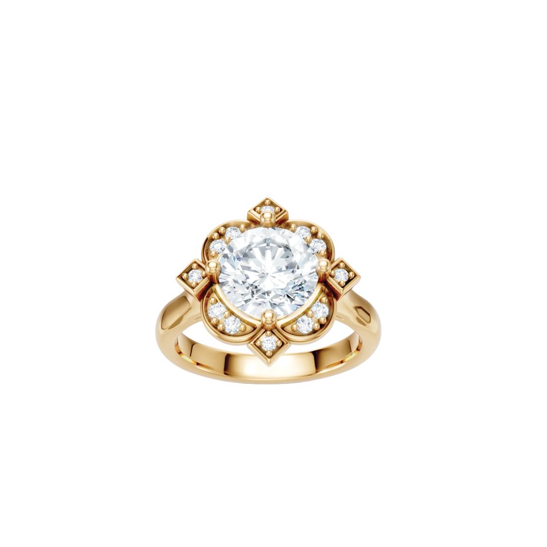 Round Diamond Engagement Ring Setting with Floral Diamond Halo