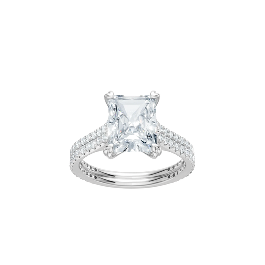 Emerald Cut Diamond Engagement Ring Setting with 2-Row Diamond Shank