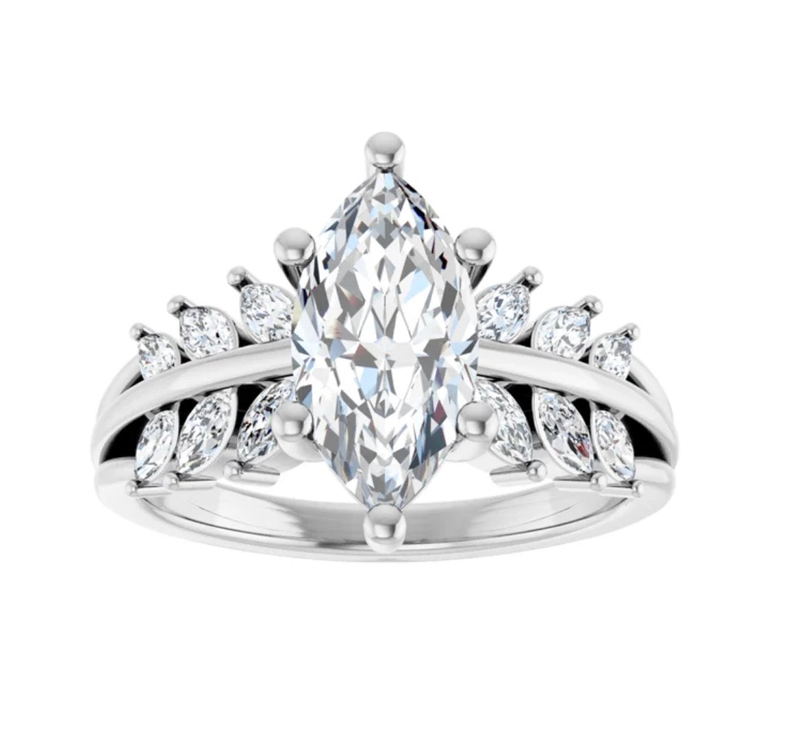 Ma Marquise Diamond Ring Setting with Diamond Feather Sides
