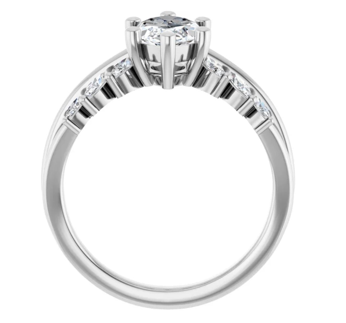 Ma Marquise Diamond Ring Setting with Diamond Feather Sides