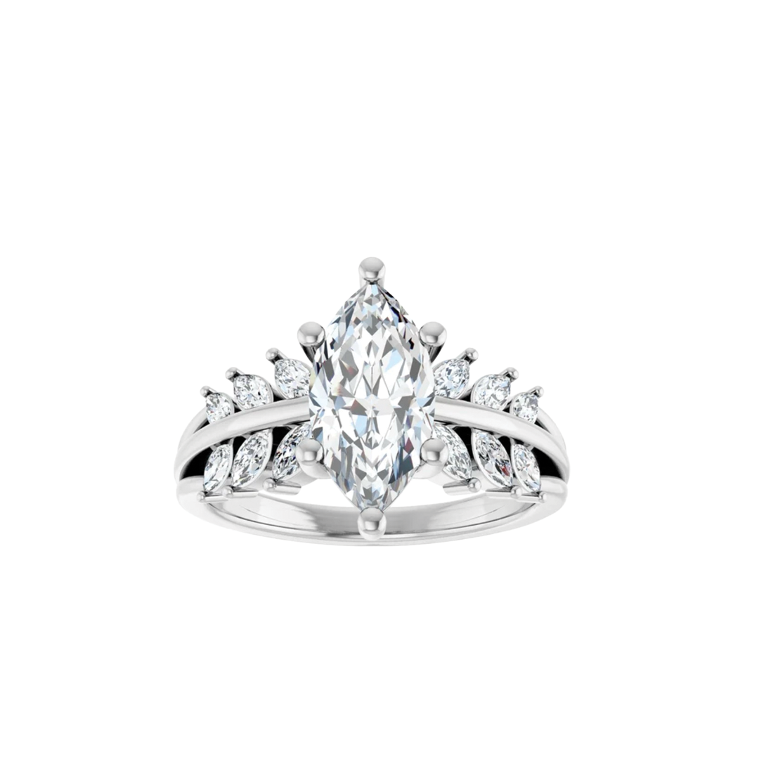 Ma Marquise Diamond Ring Setting with Diamond Feather Sides