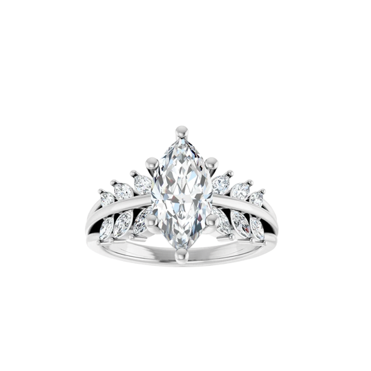 Ma Marquise Diamond Ring Setting with Diamond Feather Sides