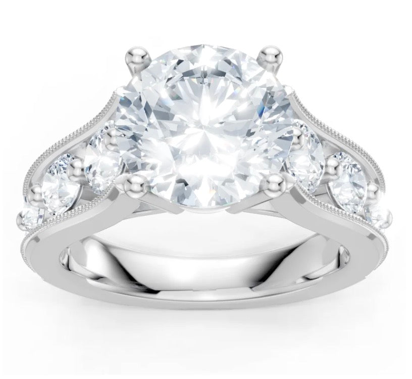 Round Diamond Engagement Ring Setting with Milgrain Edge