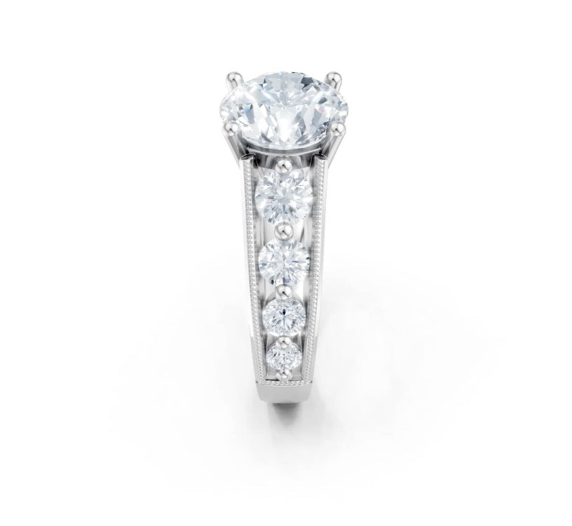 Round Diamond Engagement Ring Setting with Milgrain Edge