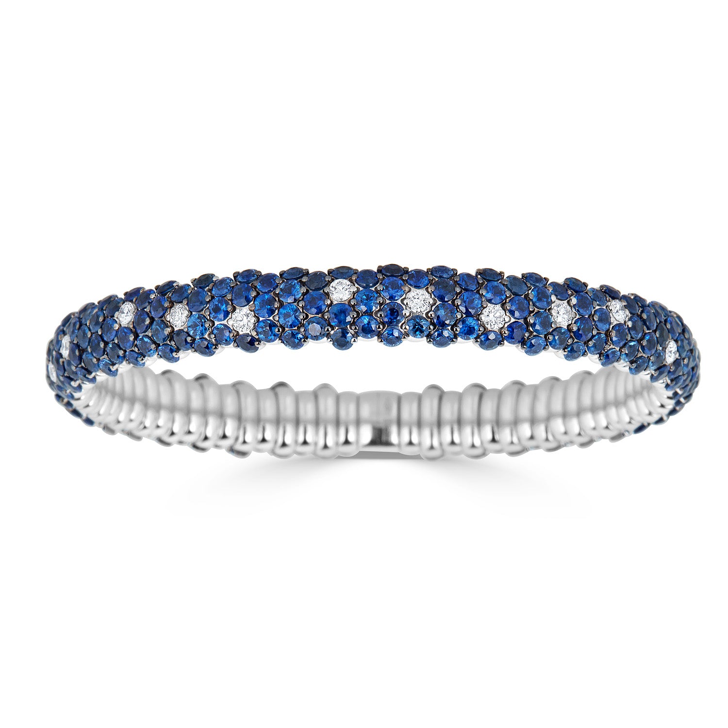 Domed Stretch Bracelet with Blue Sapphire & Diamonds