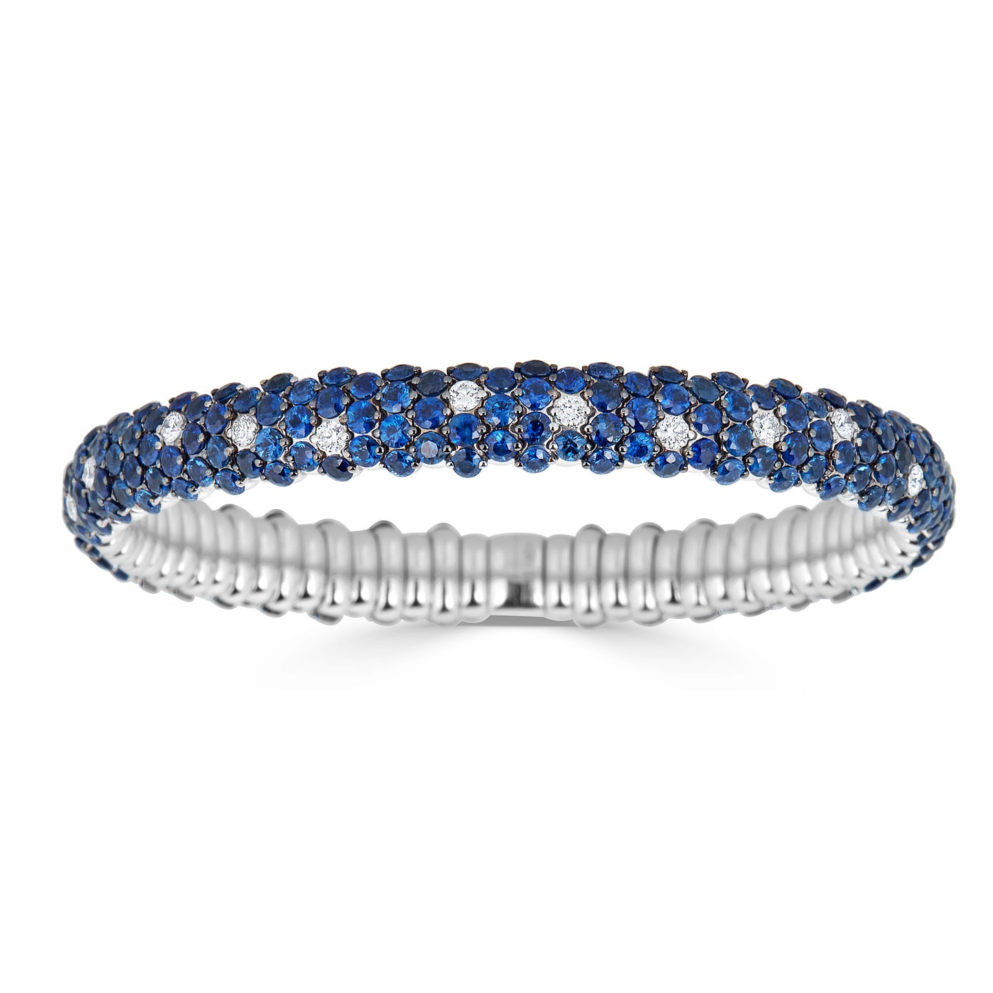 Domed Stretch Bracelet with Blue Sapphires and Diamonds
